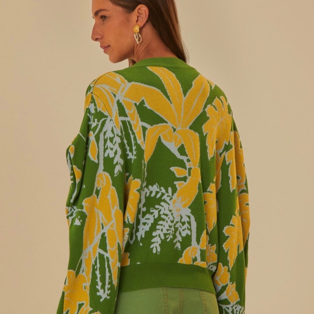Green Foliage Sketch Knit Cardigan - Picture 3 of 7